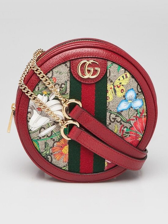 Gucci Red Leather GG Flora Coated Canvas Ophidia Round Mini Backpack Bag main image 6